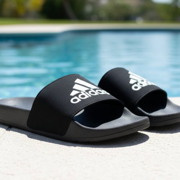 Adidas slides black white size 2 - Picture 1 of 7